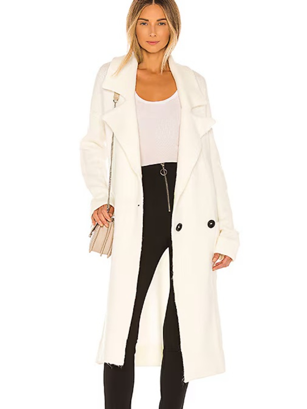 Show Me Your Mumu Sz M Melrose White Relaxed Double Breasted Knit Jacket